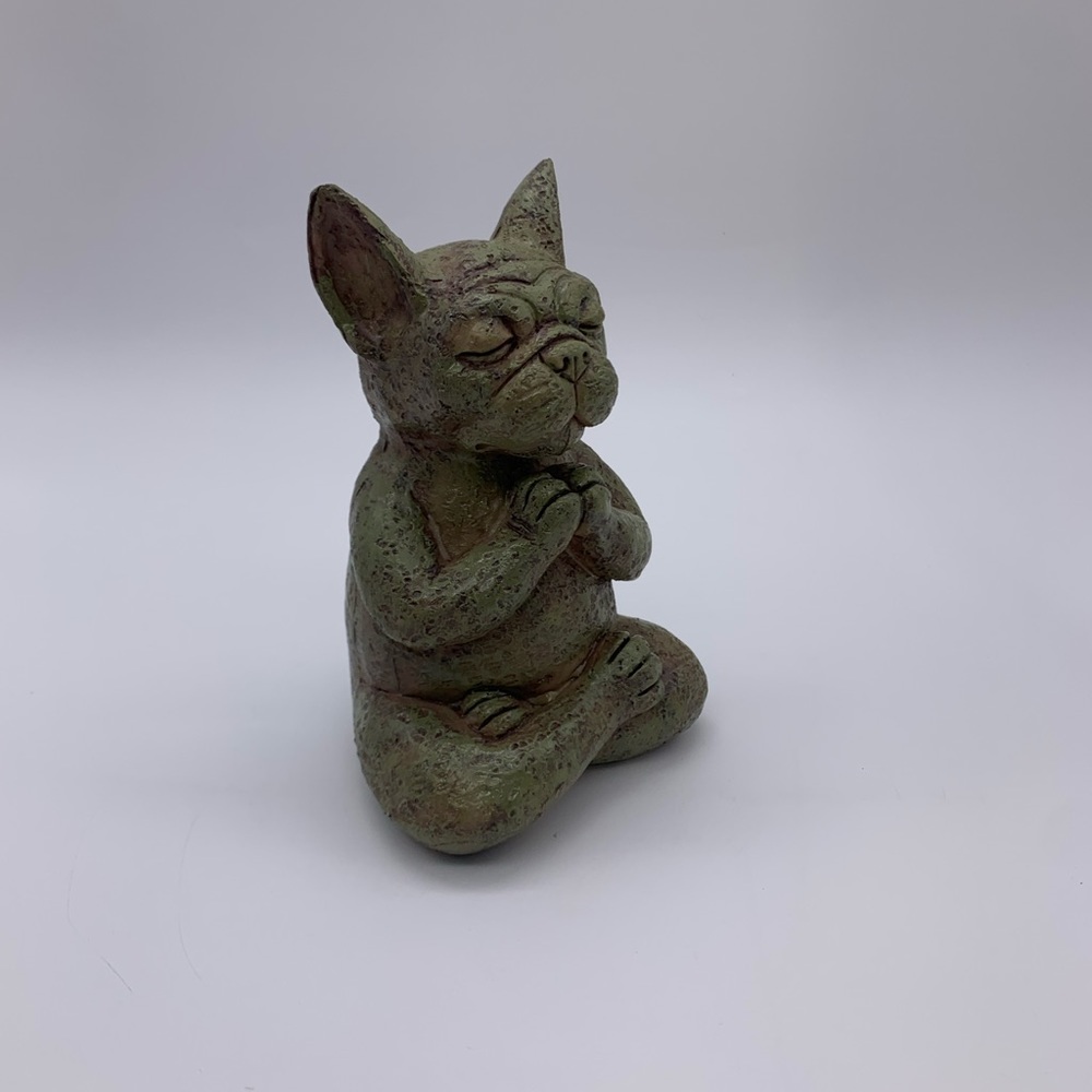 French Bulldog Meditating Yoga Pose Figurine 5.75 Inch Meditation Grey Green